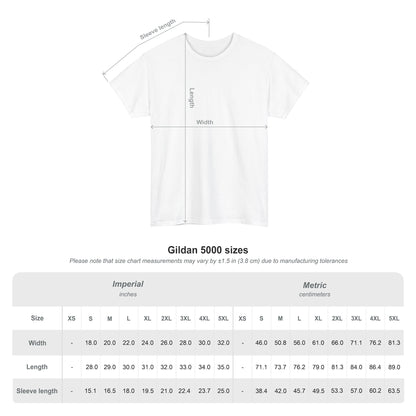 Unisex t-shirt size chart in inches and centimeters