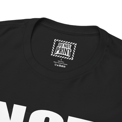 Close-up of the collar and neck label on the black "NOT FOR SALE." t-shirt