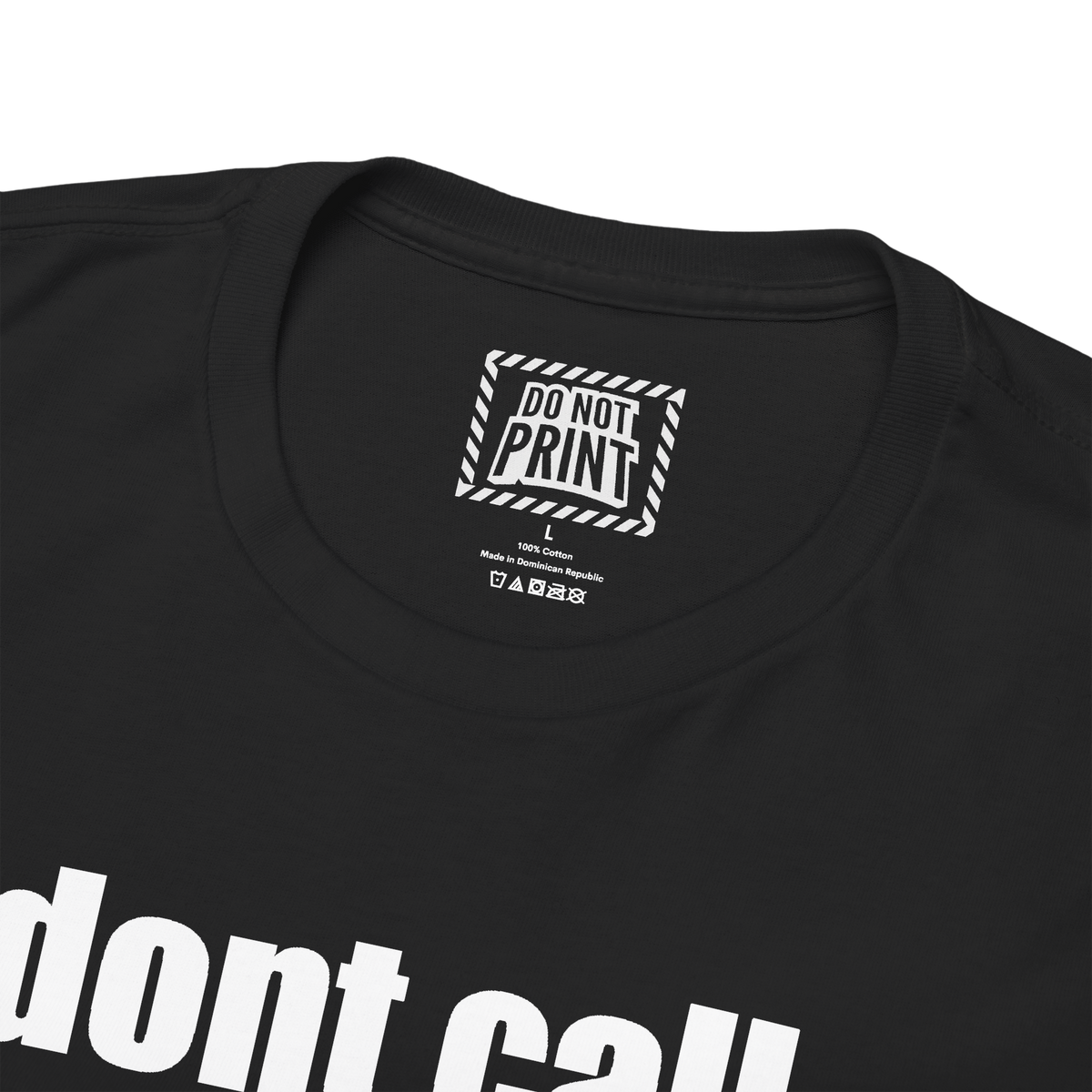 Close-up of the collar and neck label on the black "dont call me pookie im gangsta" t-shirt
