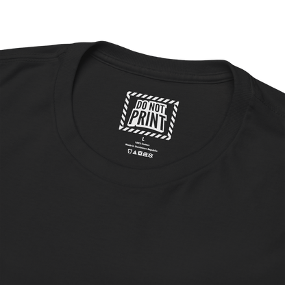 Close-up of the collar and neck label on the black "THICK THIGHS SAVE LIVES" t-shirt
