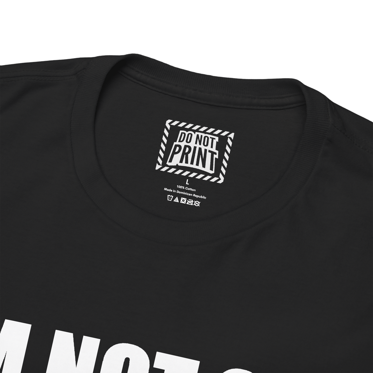 Close-up of the collar and neck label on the black "I'M NOT GAY But 20$ is 20$" t-shirt