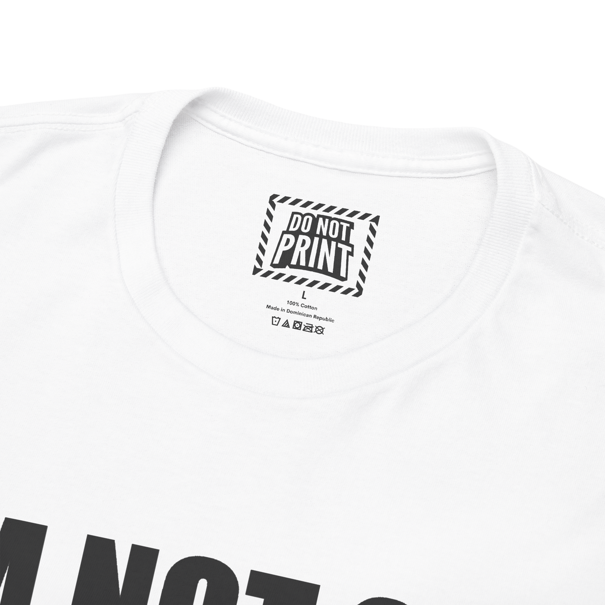 Close-up of the collar and neck label on the white "I'M NOT GAY But 20$ is 20$" t-shirt