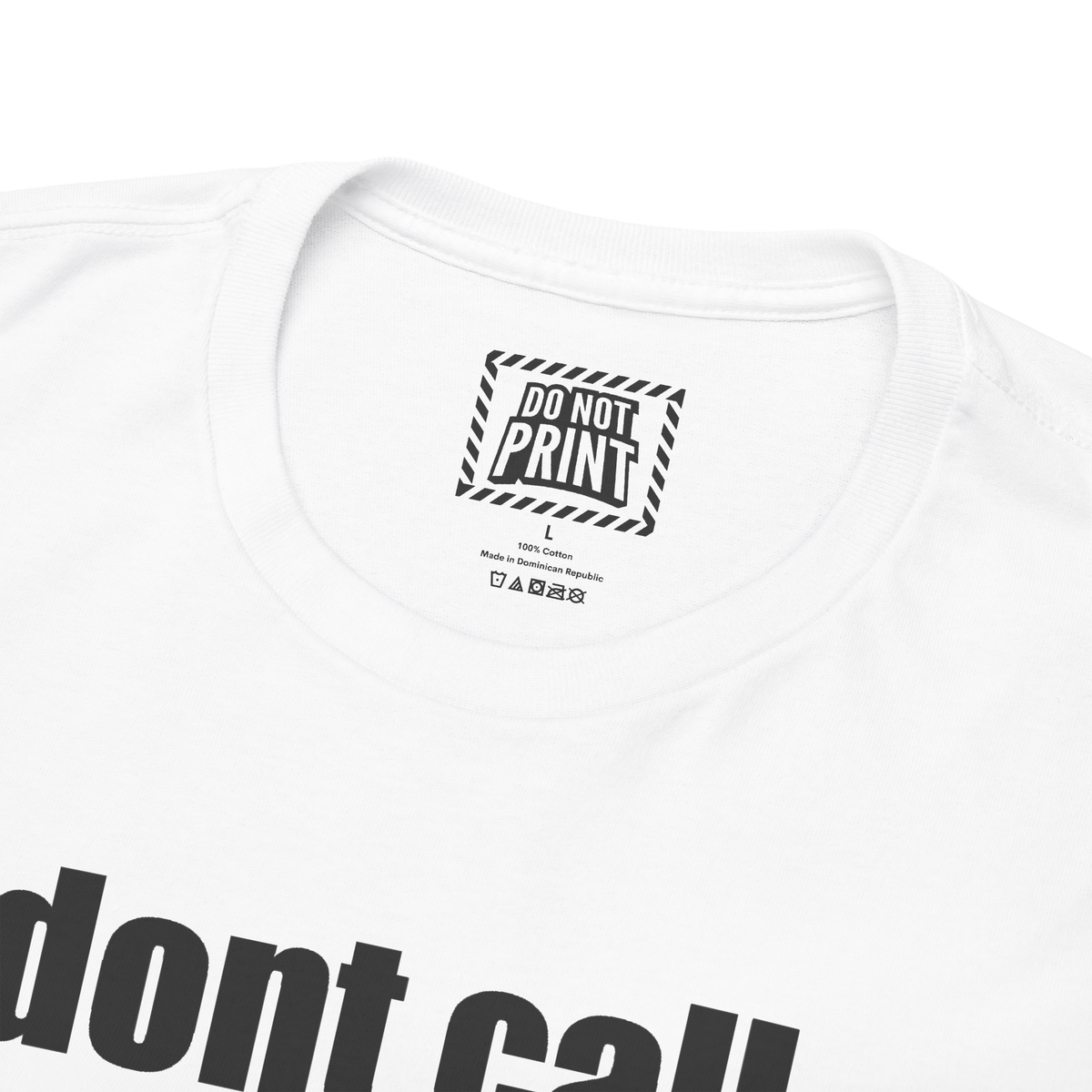 Close-up of the collar and neck label on the white "dont call me pookie im gangsta" t-shirt