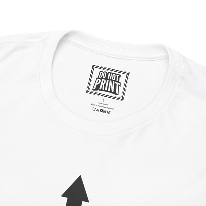 Close-up of the collar and neck label on the white "INSERT TOE HERE" t-shirt