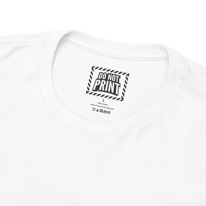 Close-up of the collar and neck label on the white "THICK THIGHS SAVE LIVES" t-shirt