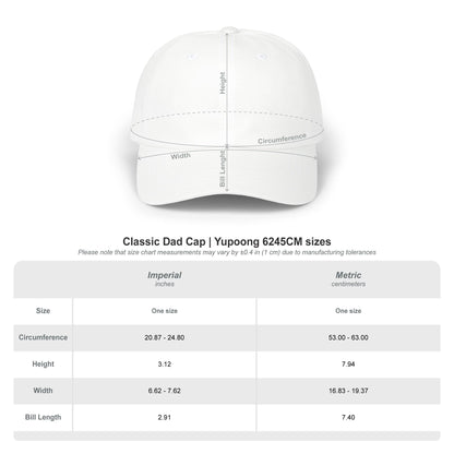 Dad hat size chart in inches and centimeters